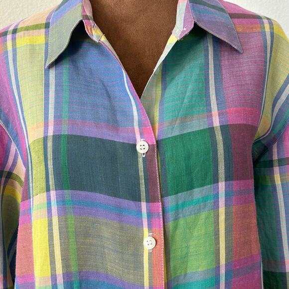 Women's Linen Button Up Shirt Sz. 12 / Large Preppy Classic Country Ranch - Picture 5 of 9